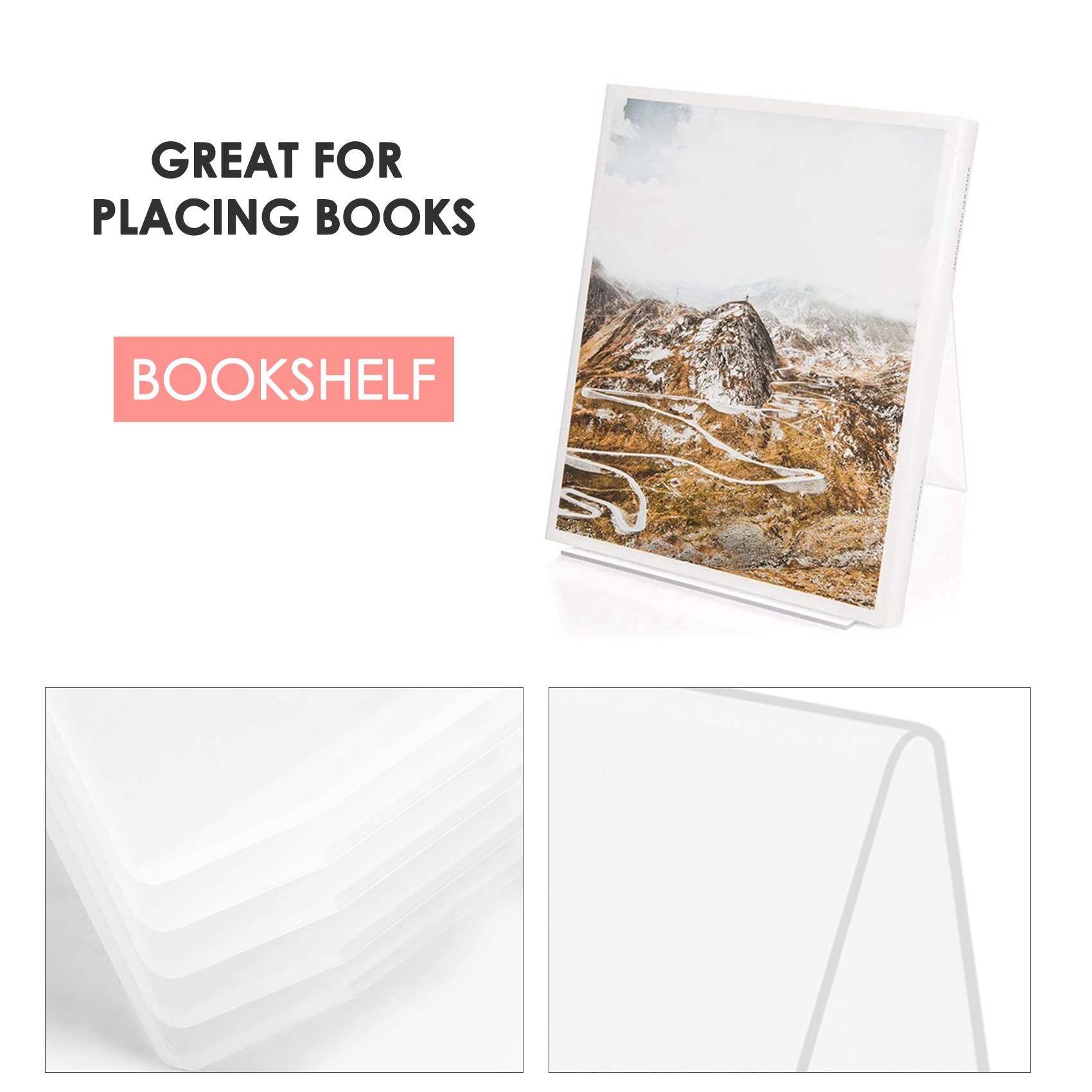 Clear Acrylic Book Stand Holder - COFA Akrilik Kitap Standı, Raflı, Şeffaf