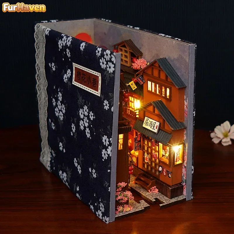 Diy Wooden Book Nook Kit Shelf Insert - Kendin Yap Ahşap Japon Stilinde Kitaplık